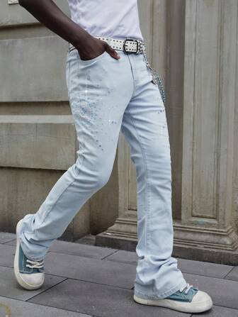 Street Life Jeans acampanados con diamantes brillantes en capas para hombre