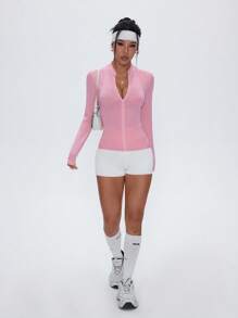 Gameset SHEIN Sport 女士网眼拼布拉链运动夹克 - 粉色 - 查看 6