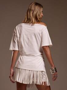 MUSERA Off-White Summer Casual Everyday Asymmetrical Shoulder Draped Ruched Side Top Beach Holiday Vacation Elegant Birthday Boho Rafia Fall - White - View 4