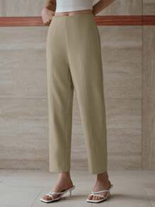 MOTF PREMIUM 斜口袋压褶裤 - 卡其色 - 查看 8