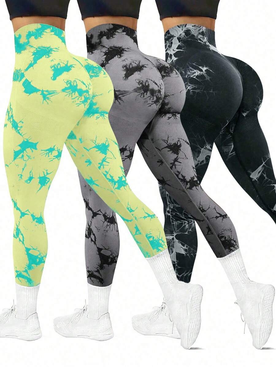 SHEIN Sports 女士时尚高腰弹力透气紧身裤 - 彩色 - 查看 1