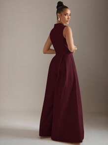 Bộ đồ liền thân không tay có khóa kéo phía trước ống rộng cực chất - Màu Đỏ Sâu - Xem 4