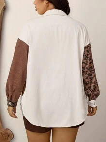 Zelara Camiseta casual suelta de manga larga con hombros caídos, estampado de Leopard, patchwork y manga corta para mujer talla grande, adecuada para uso diario, vacaciones y ajuste