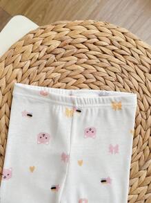 4pcs Baby Girl Cute Cat Print Ruffle Trim Round Neck Long Sleeve Top And Pants Soft Comfortable Homewear Set Graphic - Pink - View 6