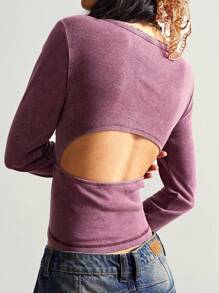 Bohemela Women's Casual Solid Color V-Neck Long Sleeve Cropped T-Shirt,Off The Shoulder Top