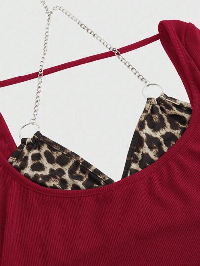 J-Fashion Women's Sexy Off-Shoulder Leopard Print Patchwork Slim Fit T-Shirt