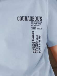 SHEIN 2 件套青少年男孩休闲字母图案短袖 T 恤和短裤睡衣休闲套装，夏季 - 淺藍色 - 查看 2