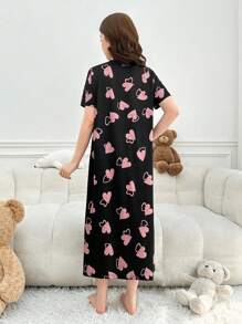 少女舒适心形印花短袖长款睡袍