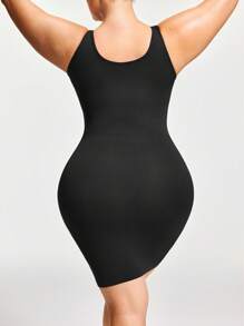 SHAPORA 1pc Plus Size Seamless Comfortable Shaping Slip Dress - Black - View 2