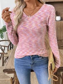 EMERY ROSE maglietta versatile casual da donna con scollo a V e scollatura lunga - Rosa antico - Visualizzare 6