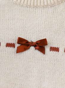 SHEIN Baby Girls' Bowknot Ruffle Hem 2 In 1 Knit Dress/Sweater, Autumn/Winter Brown Baby Girl Dress Vintage Style Fall - Beige - View 4