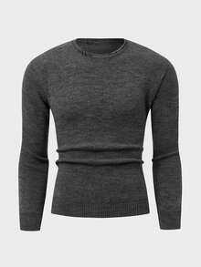 EURMUSE Men Letter Pattern Solid Casual Regular Sweater - Brown - View 1