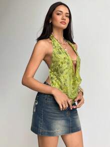 Aloruh ملابس علوية نسائية مثيرة بياقة عميقة منسدلة وظهر مكشوف مزينة بالترتر والخرز والتطريز، ملابس علوية مناسبة للخروج والمواعدة والسهرات الليلية والنوادي - أخضر - مشاهدة 6