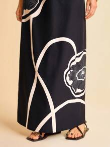 CAJUNI Váy suông hở vai họa tiết hoa đen trắng dành cho nữ, thích hợp cho kỳ nghỉ hè, hẹn hò, tiệc tùng, đi biển - Nhiều màu - Xem 6