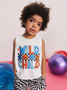 SHEIN Young Boy Summer Casual Minimalist Comfortable Round Neck Sleeveless Colorful Letter Print Tank Top And Shorts Set Kid Graphic Tees,Back To School - White - View 5