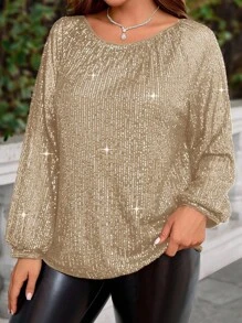 EMERY ROSE Blusa de talla grande para mujer con bordado de perlas navideñas