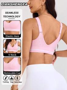 Easithlete Áo ngực thể thao High Impact dành cho nữ - Hồng - Xem 1