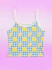 少女格子柠檬印花吊带背心 - 彩色 - 查看 1