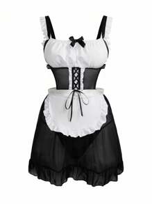 SHEIN 加大码女仆装，性感拼色连衣裙