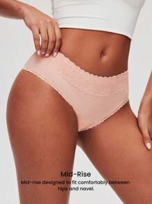 LUVLETTE 3-Pack Lace Trim Cotton Mid-Rise Basic Cheeky Women Underwear Panties Set- Floral Print Lace Trim