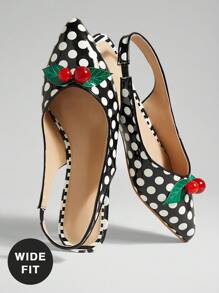 SHUZIA Ladies Wide Fit Polka Dots Print Slingback Flat With Cherry Decor - Multicolor - View 7