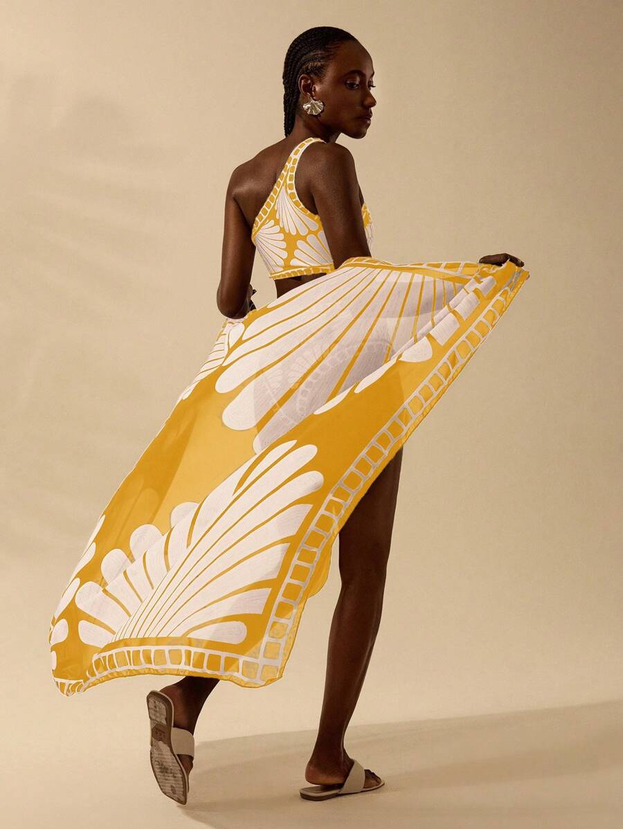 CAJUNI Women's Vacation Boho Yellow Shell Print Casual Beach Wrap Skirt Cover Up,Swimsuits,Swim Suits For Women,Cover Ups For Swimwear,Swim Cover Up Women,Bathing Suit Cover Up,Cover Up,Swimsuit Cover Up,Swim Cover Up,Beach Cover Up, Country Concert - Yellow - View 1