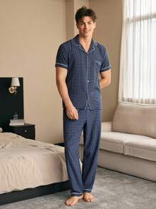 CoupledUp Basics Style Multicolor Plaid Pajama Set With Hollow Out Lapel Design For Couples  Cozy And Elegant Details - Multicolor - View 3