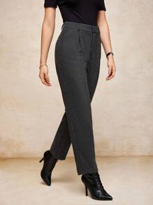 House of One 高腰弹力后背修身锥形长裤女秋季格纹裤休闲优雅女装正装裤女商务休闲裤女士休闲裤灰色正装裤格兰格子裤秋季女装旧款办公室服装女秋季服装商务职业女性商务休闲女装