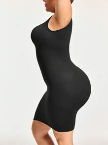 SHAPORA 1pc Plus Size Seamless Comfortable Shaping Slip Dress - Black - View 3