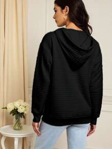 SHEIN EZwear Women's Autumn/Winter Letter Heart And Leopard Print Long Sleeve Drawstring Hooded Sweatshirt Pullover Fall Sweatshirt - Black - View 2