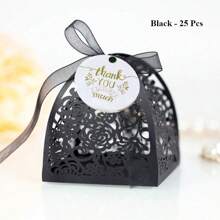 25 piezas/paquete Caja de caramelos de rosa con etiqueta de agradecimiento, caja de empaque de chocolate cortada con láser, ideal para boda, Día de San Valentín, cumpleaños, fiesta, decoración de regalo, Navidad, decoraciones, suministros