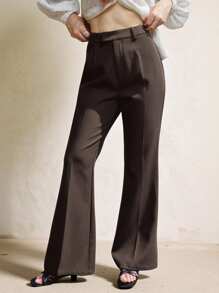 lacRébo Chocolate High Waisted Woven Tailored Trouser Office Teacher Spring Summer - Brown - View 4