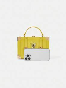 HARRY POTTER X SHEIN 女士时尚字母图案校徽贴片盒形手提包 - 黃色 - 查看 4