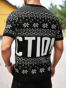 Manfinity Homme Men's Casual Letter Print Round Neck Short Sleeve Knit Sweater, Summer Back To School - Multicolor - View 2