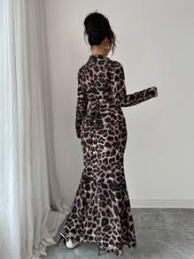 Rafferiza Islaluna-D性感优雅长袖鱼尾女秋季两件套吊带 - 咖啡棕 - 查看 3