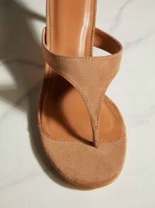 SHUZIA Women's Fashion Daily Versatile Thong Slip-On Heeled Sandals For Christmas Valentine's Day - Beige - View 7