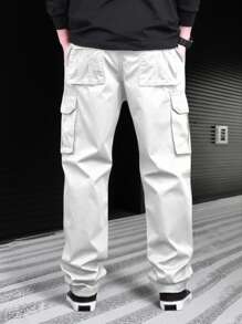 Manfinity Homme 多口袋休闲百搭时尚工装阔腿裤白色工装阔腿裤男士休闲街头宽松韩版阔腿裤，秋季 - 白色 - 查看 2