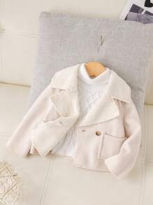 SHEIN Áo khoác giữ nhiệt đa năng thường ngày cho bé gái, thích hợp cho các chuyến đi chơi và mua sắm Áo khoác cho bé gái Áo khoác mùa đông cho bé gái Áo khoác lông cừu cho bé gái Áo khoác cho bé gái Áo khoác mùa thu cho bé gái - Màu be - Xem 2