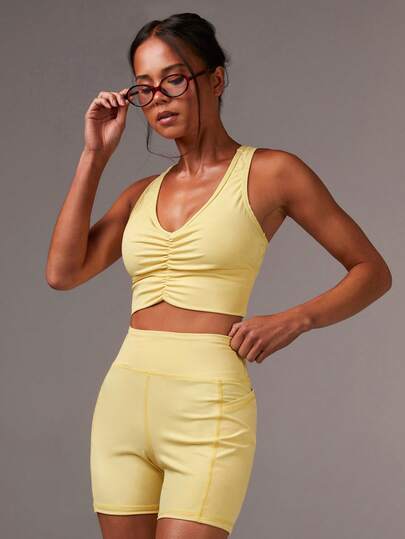 Athîral Women's Solid Color Pleated Casual Fitness Sports Tank Top