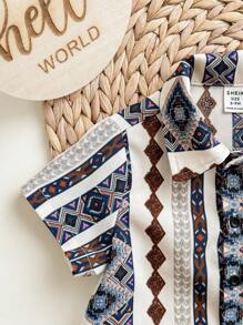Baby Boy Casual Traditional Patterned Turn-Down Collar Short-Sleeve Cardigan - Multicolor - View 6
