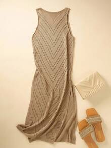 EMERY ROSE 女士夏季度假装钩针镂空侧开衩下摆无袖罩衫连衣裙