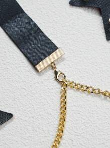 SHEIN Dây chuyền trang trí cơ thể bằng da gợi cảm thời trang nam mùa hè, dây chuyền kim loại trang trí núm vú, thêm vật dụng thú vị - màu đen - Xem 5