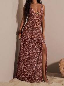 Opulessa Knitted Mesh Printed Women's Dress Animal Print Dress