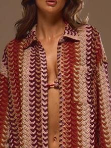 Musera Resort Áo kimono tay dài dáng rộng họa tiết, phong cách Boho Ibiza, dễ thương, gợi cảm, thích hợp cho kỳ nghỉ hè, đi biển, áo khoác ngoài, kẻ sọc, mùa thu, lễ hội, xuân. - Nhiều màu - Xem 5