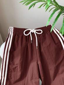 Comfortcana Women's Burgundy Side Stripe Elastic Waist Loose Casual Sports Pants - Burgundy - View 3