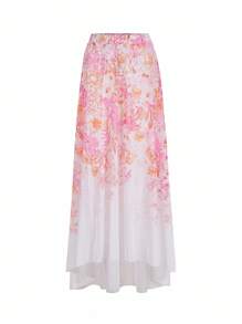 Swim Oasis Women's Romantic Floral Gradient Print One-Piece Set With 3D Flower And Tassel Decor For Summer Beach Vacation