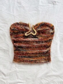 Soleia 女士度假露肩短款上衣，前部镂空金属扣装饰，修身显瘦，适合派对、约会、下午茶、派对、约会、波西米亚风、波西米亚风、浪漫花卉、度假 - 彩色 - 查看 4