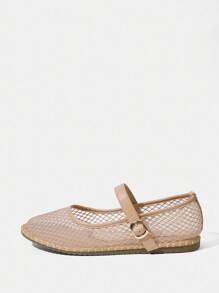 Styleloop 杏色网眼透气圆头平底休闲鞋，适合万圣节、圣诞节、派对 - 杏色 - 查看 2