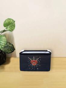 ROMWE Grunge Punk 1 件黑色背景心形图案收纳篮，适用于客厅、卧室、浴室、万圣节