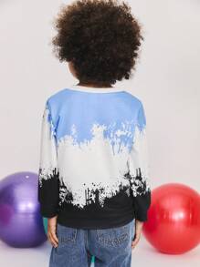 SHEIN 2 piezas Suéter de cuello redondo con estampado de ombré energético para niño pequeño, combinado con vaqueros casuales clásicos, outfit - Azul - Ver 3